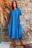 Salcombe Chalk Stripe Cotton Cocoon Dress Malibu Blue